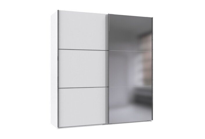 Schwebetürenschrank >indiana A< in WEISS / SPIEGEL - 200x216x65cm (BxHxT)
