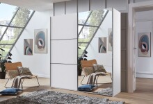 Schwebetürenschrank >indiana A< in WEISS / SPIEGEL - 200x216x65cm (BxHxT)