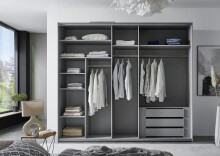 Schwebetürenschrank >indiana A< in WEISS / SPIEGEL  - 250x216x65cm (BxHxT)