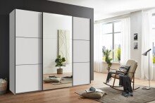 Schwebetürenschrank >indiana A< in WEISS / SPIEGEL  - 250x216x65cm (BxHxT)