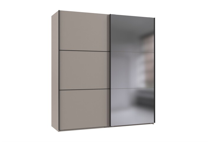 Schwebetürenschrank >indiana A< in SAHARAGRAU / SPIEGEL - 200x216x65cm (BxHxT)