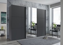 Schwebetürenschrank >indiana A< in GRAPHIT / SPIEGEL - 300x216x65cm (BxHxT)