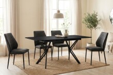 Kulissen-Esstisch >Pula< ausziehbar auf 200cm, Stein Dekor dunkel / schwarz - 160x76x90 (BxHxT)