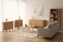 Kommode >Fabia< in Travertin / Eiche Dekor, Holzwerkstoff - 120x80x40cm (BxHxT)