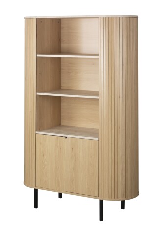 Highboard >Fabia< in Travertin / Eiche Dekor - 100x160x40 (BxHxT)