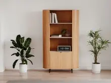 Highboard >Fabia< in Travertin / Eiche Dekor -...