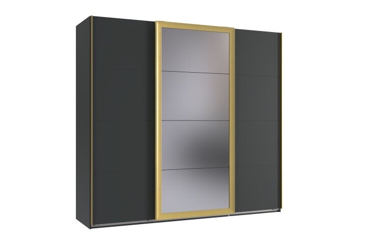 Schwebetürenschrank >KATAR< in GRAPHIT + GOLDFARBEN - 225x208x64cm (BxHxT)