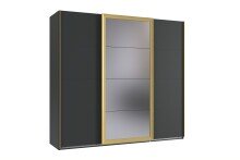 Schwebetürenschrank >KATAR< in GRAPHIT + GOLDFARBEN - 225x208x64cm (BxHxT)