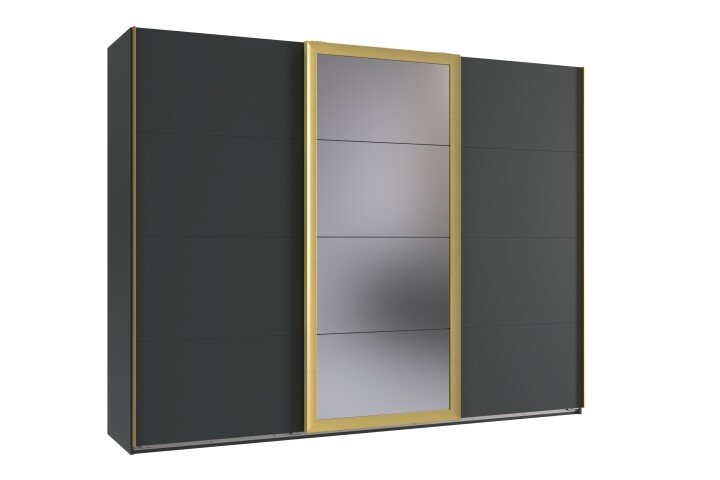 Schwebetürenschrank >KATAR< in GRAPHIT + GOLDFARBIG MATT - 270x208x64cm (BxHxT)