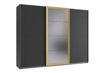 Schwebetürenschrank >KATAR< in GRAPHIT + GOLDFARBIG MATT - 270x208x64cm (BxHxT)