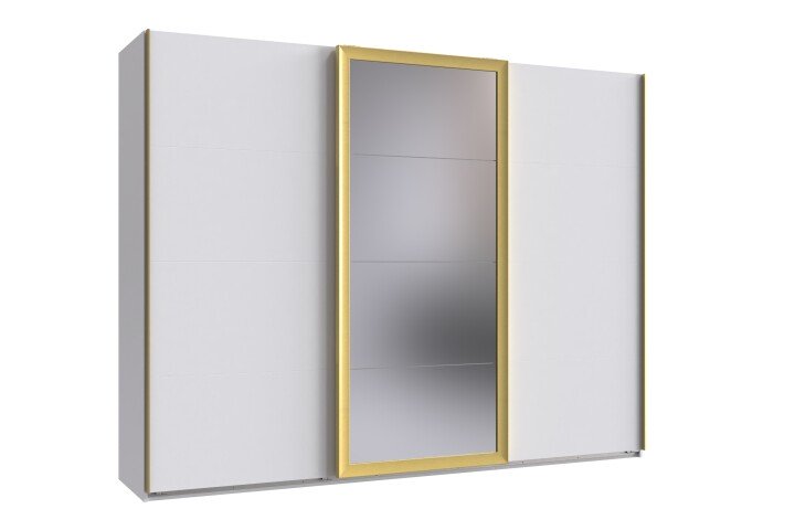 Schwebetürenschrank >KATAR< in WEISS + GOLD MATT - 270x208x64cm (BxHxT)