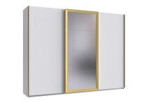 Schwebetürenschrank >KATAR< in WEISS + GOLD MATT - 270x208x64cm (BxHxT)