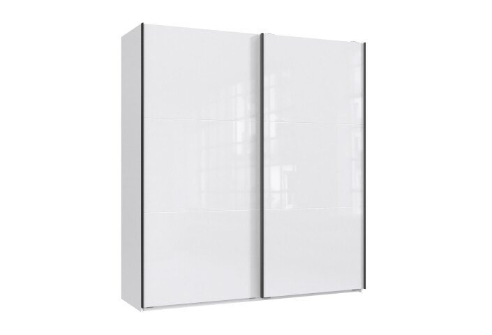 Schwebetürenschrank >indiana C< in WEISS + GLAS WEISS - 200x216x65cm (BxHxT)