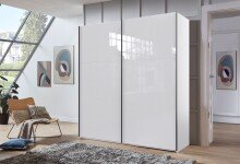 Schwebetürenschrank >indiana C< in WEISS + GLAS WEISS - 200x216x65cm (BxHxT)