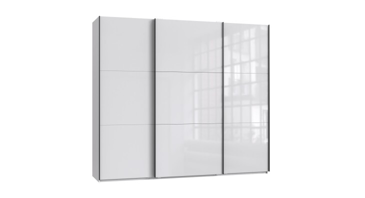 Schwebetürenschrank >indiana C< in WEISS + GLAS WEISS - 250x216x65cm (BxHxT)