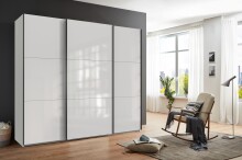 Schwebetürenschrank >indiana C< in WEISS + GLAS WEISS - 250x216x65cm (BxHxT)