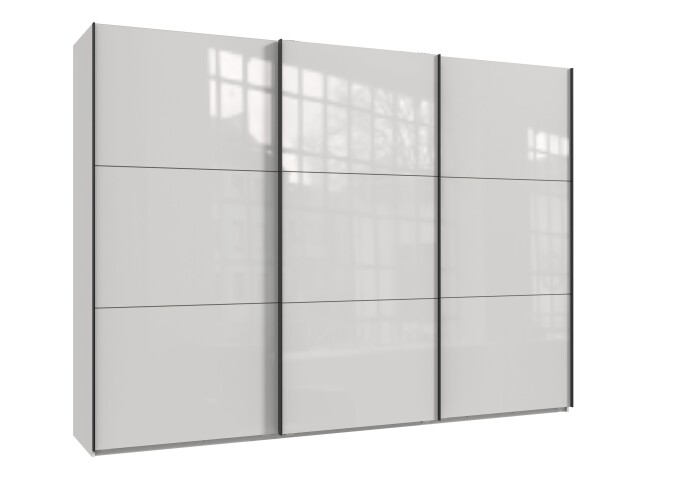 Schwebetürenschrank >indiana C< in WEISS + GLAS WEISS - 300x216x65cm (BxHxT)