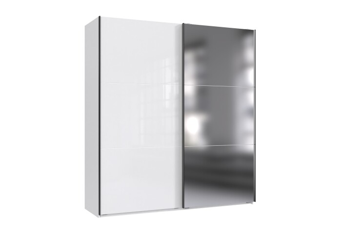 Schwebetürenschrank >indiana C< in WEISS + GLAS / SPIEGEL - 200x216x65cm (BxHxT)