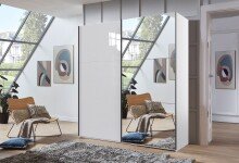 Schwebetürenschrank >indiana C< in WEISS + GLAS / SPIEGEL - 200x216x65cm (BxHxT)
