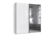Schwebetürenschrank >indiana C< in WEISS + GLAS / SPIEGEL - 200x216x65cm (BxHxT)