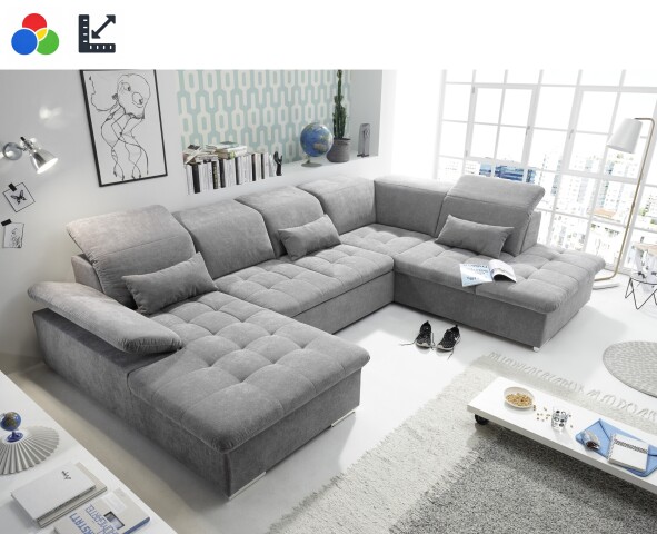 Wohnlandschaft >WAYNE< Schlaffunktion, Stauraum, verschiedene Ausführungen und Farben - 380x81x240 (BxHxT)