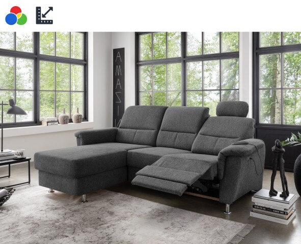 Ecksofa >Ludwigshafen< Motor-funktion, Kopfstütze, Stauraum, verschiedene Ausführungen und Farben - 231x113x165 (BxHxT)