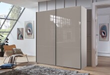 Schwebetürenschrank >indiana C< in SAHARAGRAU + GLAS - 200x216x65cm (BxHxT)