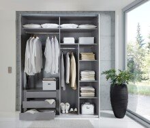 Schwebetürenschrank >indiana C< in SAHARAGRAU + GLAS - 200x216x65cm (BxHxT)