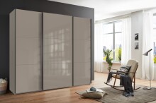 Schwebetürenschrank >indiana C< in SAHARAGRAU + GLAS - 250x216x65cm (BxHxT)