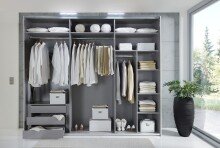 Schwebetürenschrank >indiana C< in SAHARAGRAU + GLAS - 300x216x65cm (BxHxT)