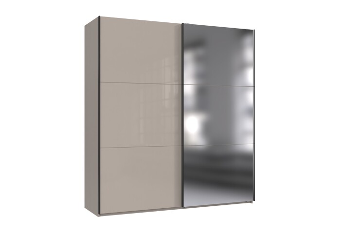 Schwebetürenschrank >indiana C< in SAHARAGRAU + GLAS / SPIEGEL - 200x216x65cm (BxHxT)