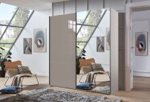 Schwebetürenschrank >indiana C< in SAHARAGRAU + GLAS / SPIEGEL - 200x216x65cm (BxHxT)