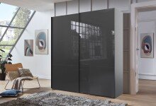 Schwebetürenschrank >indiana C< in GRAPHIT + GLASS GREY - 200x216x65cm (BxHxT)
