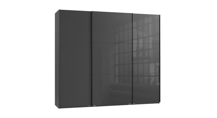 Schwebetürenschrank >indiana C< in GRAPHIT + GLASS GREY - 250x216x65cm (BxHxT)