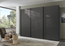 Schwebetürenschrank >indiana C< in GRAPHIT + GLASS GREY - 300x216x65cm (BxHxT)