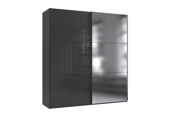 Schwebetürenschrank >indiana C< in GRAPHIT + GLASS GREY / SPIEGEL - 200x216x65cm (BxHxT)