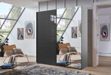 Schwebetürenschrank >indiana C< in GRAPHIT + GLASS GREY / SPIEGEL - 200x216x65cm (BxHxT)