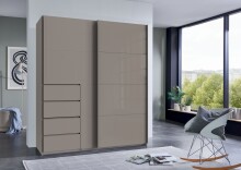 Schwebetürenschrank >BALI< in SAHARAGRAU + GLAS SAHARAGRAU - 180x208x64 (BxHxT)