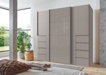 Schwebetürenschrank >BALI< in SAHARAGRAU + GLAS SAHARAGRAU - 225x208x64 (BxHxT)