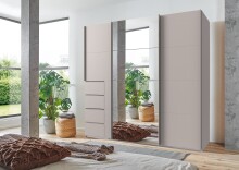 Schwebetürenschrank >BALI< in KASCHMIR + SPIEGEL - 225x208x64cm (BxHxT)