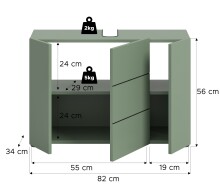 Waschbeckenunterschrank >Vira< in Smoke Green - 82x56x34cm (BxHxT)