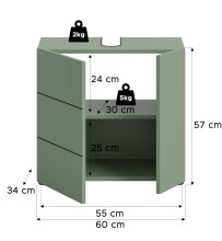 Waschbeckenunterschrank >Vira< in Smoke Green - 60x57x34cm (BxHxT)