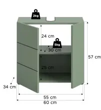 Waschbeckenunterschrank >Vira< in Smoke Green - 60x57x34cm (BxHxT)