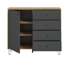 Highboard >Prisma< in Artisan Oak / Anthrazit matt - 110x96x40cm (BxHxT)