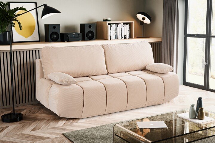 Schlafsofa >Lauder< in beige, Cord - 207x93x105cm (BxHxT)