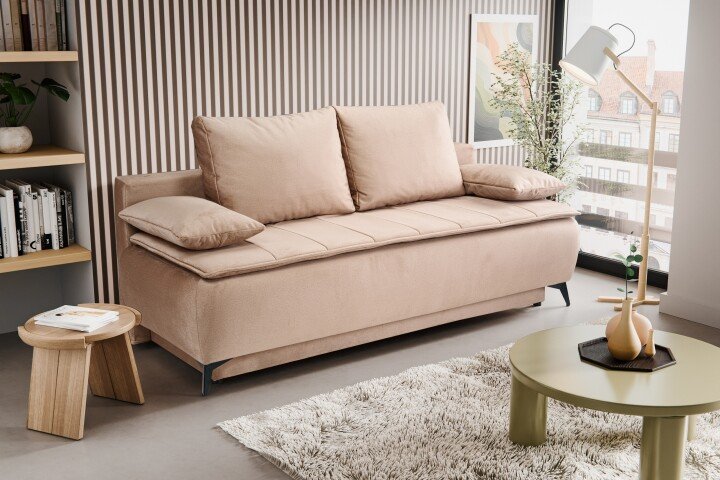 Schlafsofa >Sendi< in braun-beige, Velour - 210x103x90cm (BxHxT)