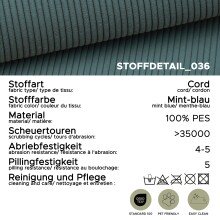 Schlafsofa >Lauder< in mint-blau, Cord - 207x93x105cm (BxHxT)