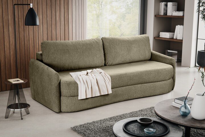 Schlafsofa >Diana< in grün, Strukturstoff - 231x93x108cm (BxHxT)