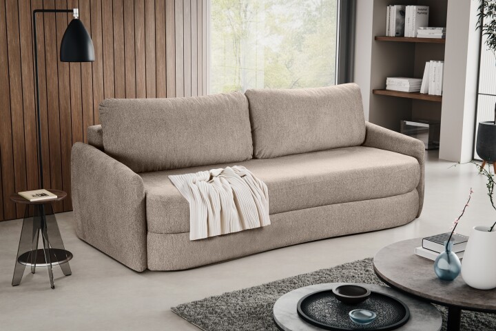 Schlafsofa >Diana< in beige, Strukturstoff - 231x93x108cm (BxHxT)