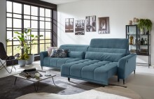 Big-Sofa >Wolve< 2x elektr. Verstellung, Cord blau - 280x108x118cm (BxHxT)